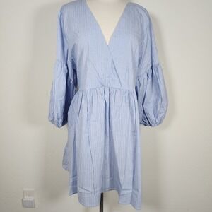 Anthropologie AMADI Womens Dress‎ Size L Blue Striped Balloon Sleeve V Neck